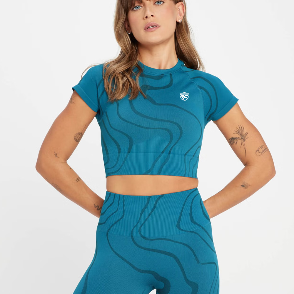Wave Seamless Crop Top – Teal Blue